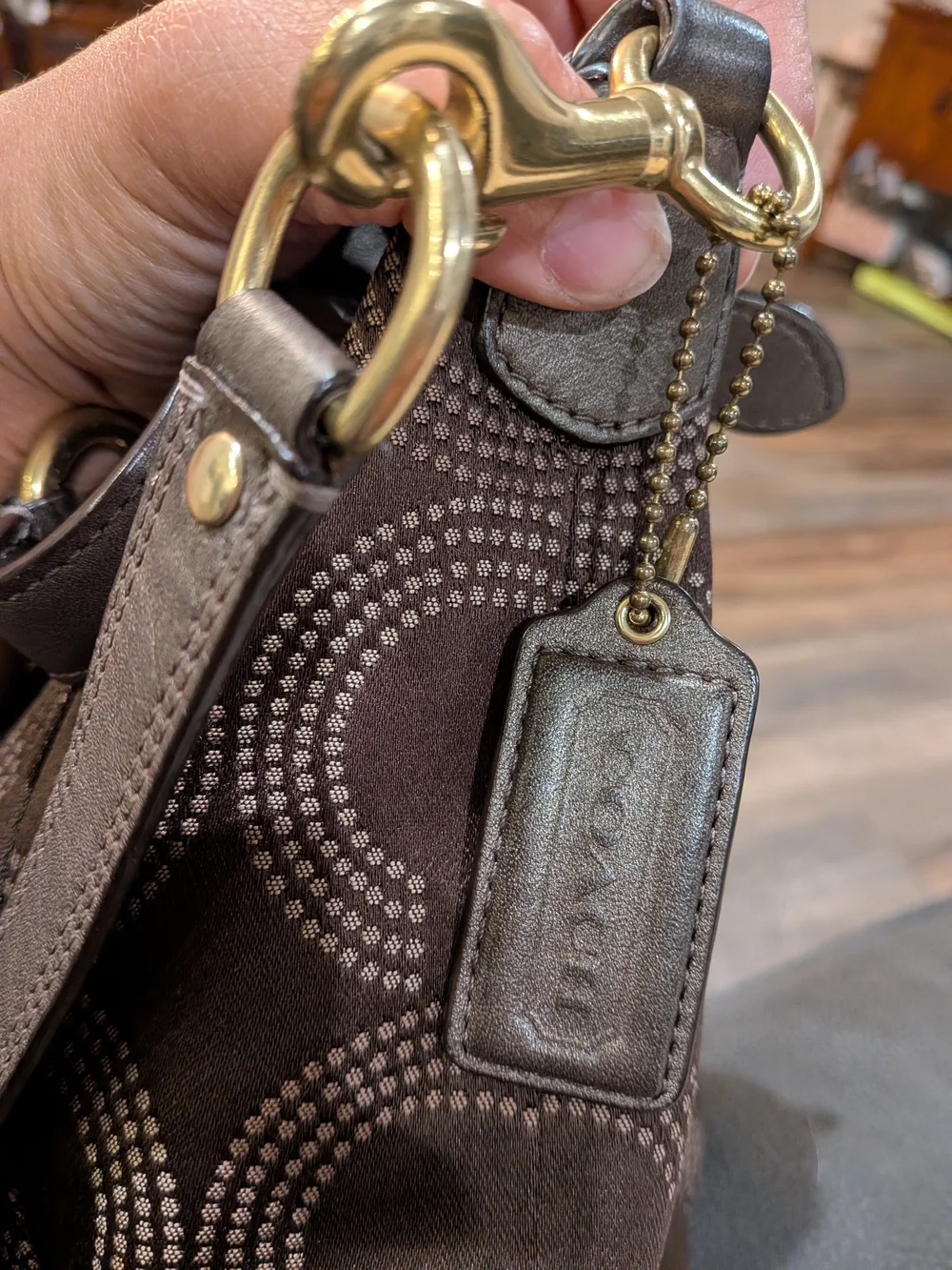 Coach Ashley Y2K Gathered Dotted Op Art Satchel Brown Bronze EUC Handbag